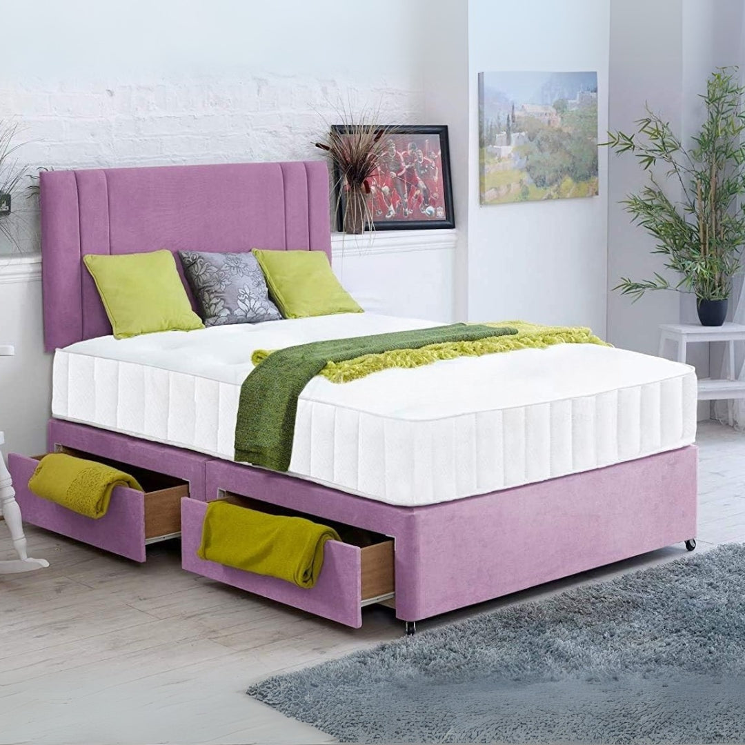 King Size Divan Ottoman Bed - Plain Velvet Divan Bed and Mattress